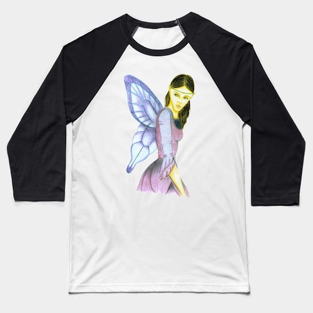 Fluttering Fairy- Blue Baseball T-Shirt by EarthSoul